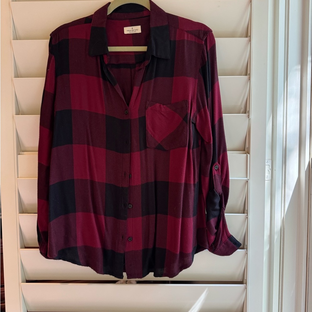 Thread & Supply Burgundy and Black Plaid Shirt